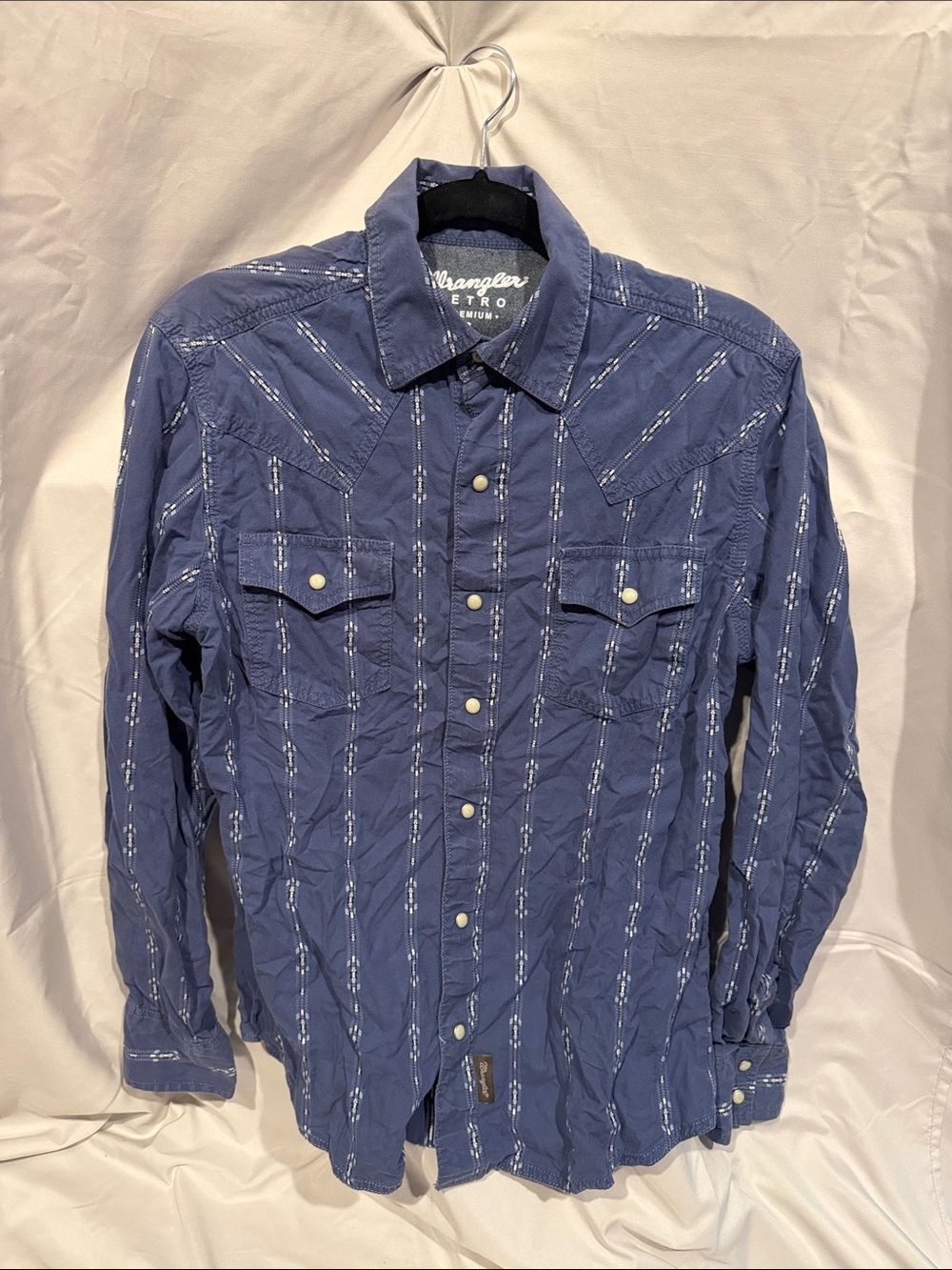 Wrangler Retro Long Sleeve Blue Snap-Front Western Shirt